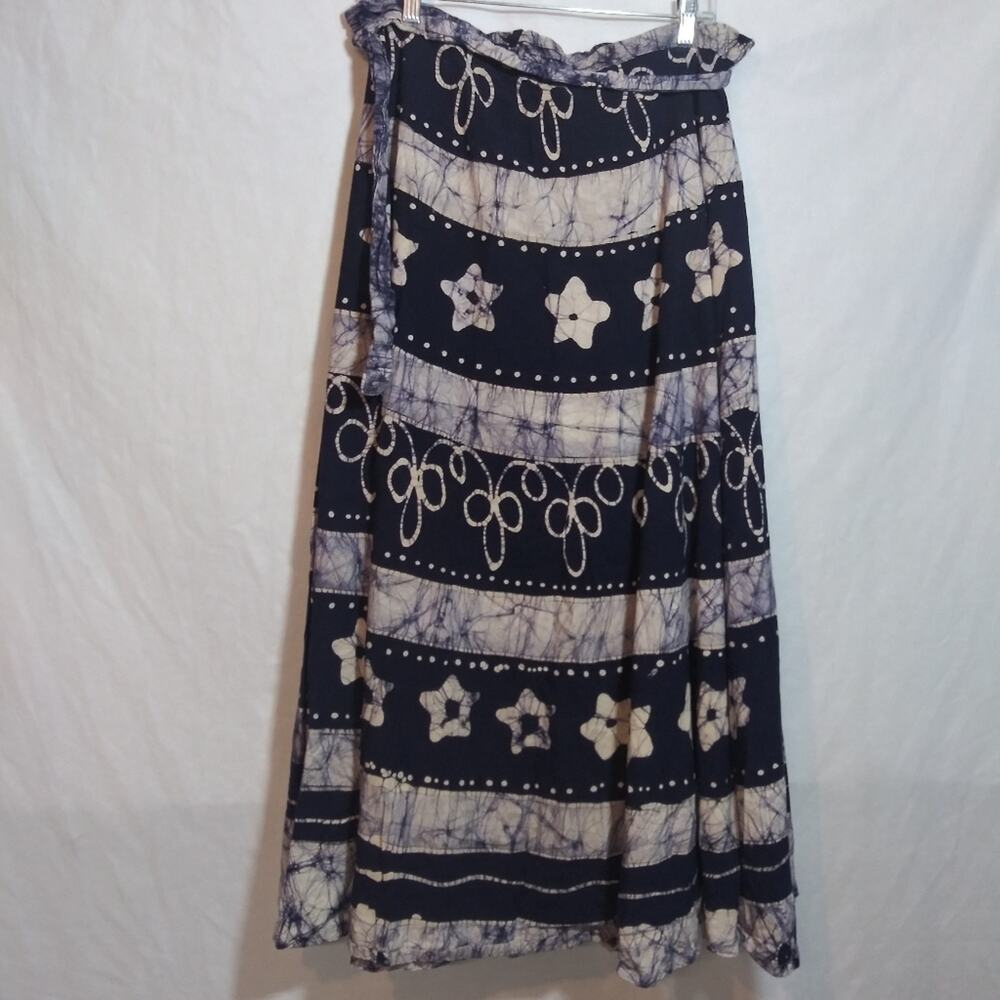 Summer Cotton Floral Patterned Blue and White Tie Dye Wrap Skirt Boho Size L - Picture 5 of 6
